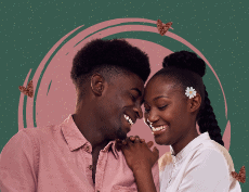 an image of black couple slightly facing each other, both smiling