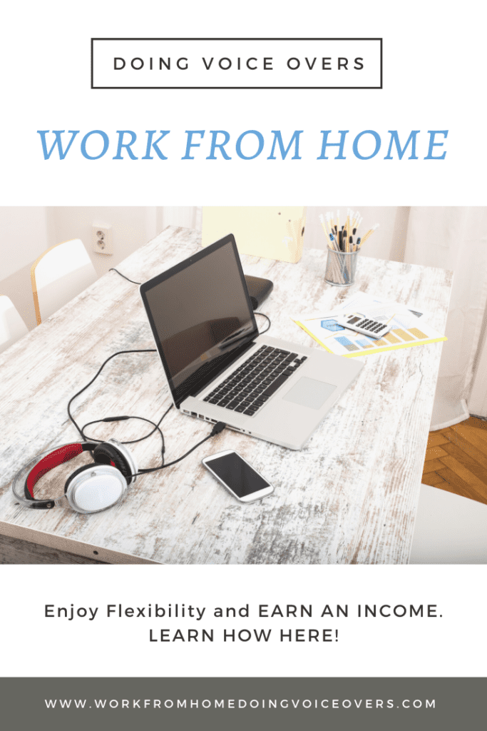 doing voice overs work from home affiliate creative, a laptop and a headphone on a desk
