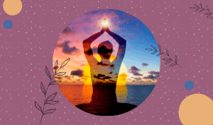 a feature sized image for the blog "Finding yourself: An Honest, Useful Meditation on Strenghtening Ourselves And Relieving Our Feelings of Confussion and Lost-ness" with an image of a person meditating in front of a sunrise by the beach in a circle frame.