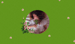 a feature-sized image for the blog "4 Self-Pleasure Practices to Boost Confidence" on a bright green background with dotted texture. An image of a white woman wearing a a white shirt and shorts, lying on bed while holding a stem of pink flowers. Pink flowers scattered in the background too.